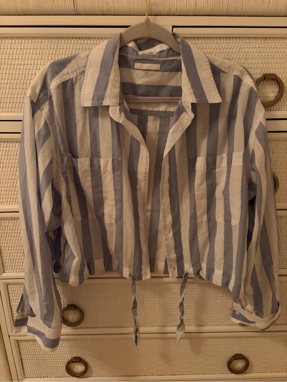 MOTHER Blue and White Striped Shirt with tie waist
